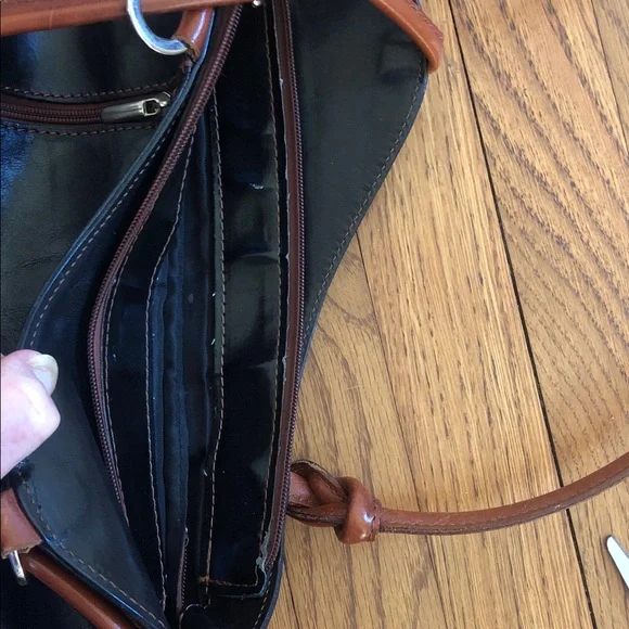 Vera Pelle Italian Leather Black/Brown Shoulder Backpack Bag - Picture 16 of 16